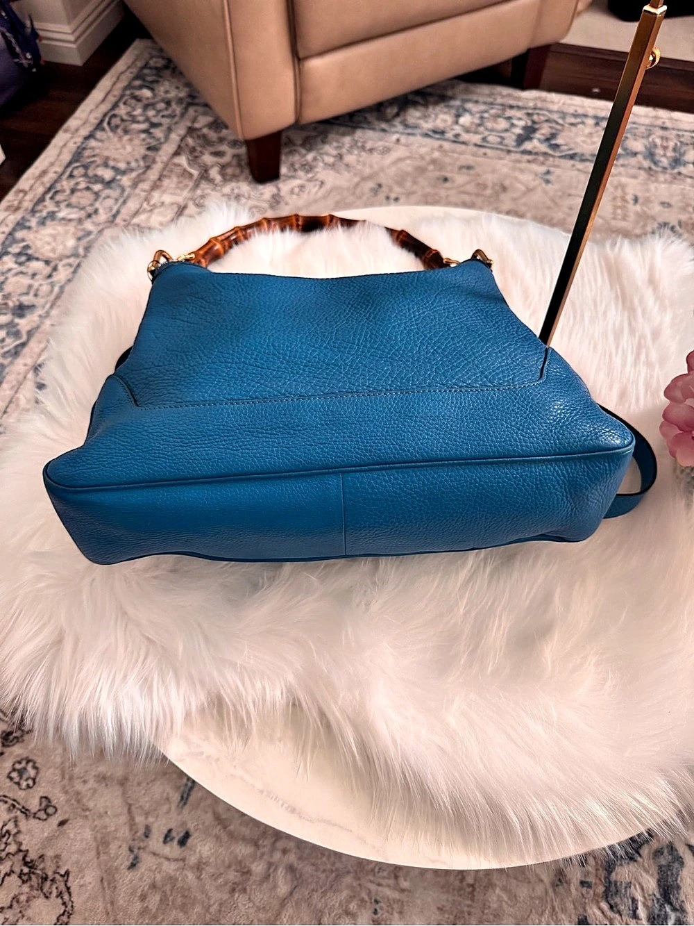 Gucci Bamboo Handle Hobo Bag Shoulder Bag Blue - Picture 10 of 16
